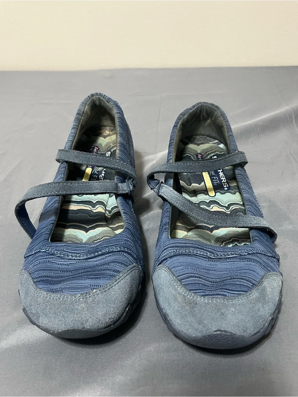 Skechers Bikers Ripples Mary Jane Shoes Women's Relaxed Fit Blue 49343 Size 9 M